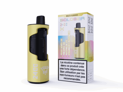 Kit Solobar 2400 4en1 (+ Pod 2ml 20mg) Yellow - Pêche-Mangue glacée, Ananas glacée, Pastèque glacée, Pastèque Fraise