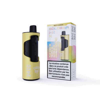 Kit Solobar 2400 4en1 (+ Pod 2ml 20mg) Yellow - Pêche-Mangue glacée, Ananas glacée, Pastèque glacée, Pastèque Fraise