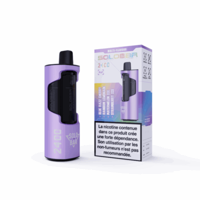 Kit Solobar 2400 4en1 (+ Pod 2ml 20mg) Purple - Cerise bleue, Rainbow Limonade, Fraise glacée, Pastèque glacée