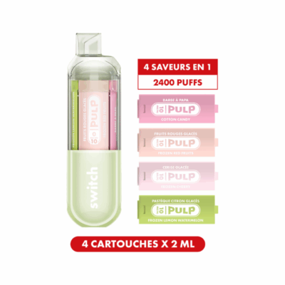 Kit Le Pod Switch 2400 4en1 (+ Pod 2ml 20mg) Vert Pulp - Barbe A Papa, Fruits Rouges Glaces, Cerise Glacee, Pasteque Citron Glaces