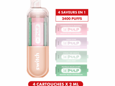 Kit Le Pod Switch 2400 4en1 (+ Pod 2ml 20mg) Rose Pulp - Licorne, Cassis Givre, Citron Vert Menthe, Pasteque Melon Givres