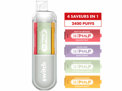 Kit Le Pod Switch 2400 4en1 (+ Pod 2ml 20mg) Gris Pulp - Fruit Du Dragon, Raisin Noir, Peche Melon Glaces, Mangue Glacee
