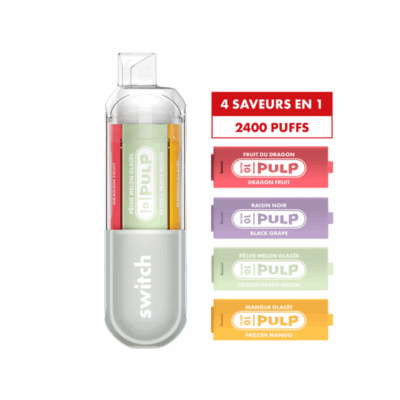 Kit Le Pod Switch 2400 4en1 (+ Pod 2ml 20mg) Gris Pulp - Fruit Du Dragon, Raisin Noir, Peche Melon Glaces, Mangue Glacee
